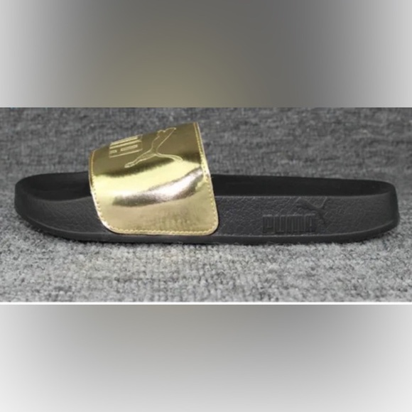 Puma Womens Leadcat Iri Mirror Jr Slide Sandals Black/Gold 367220-01 - Picture 2 of 6